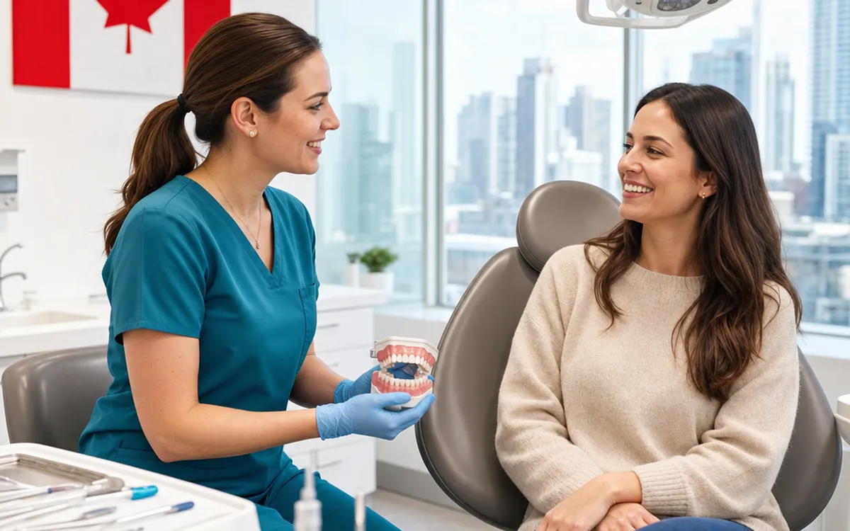 Dental hygienist providing care to a patient under the Canadian Dental Care Plan
