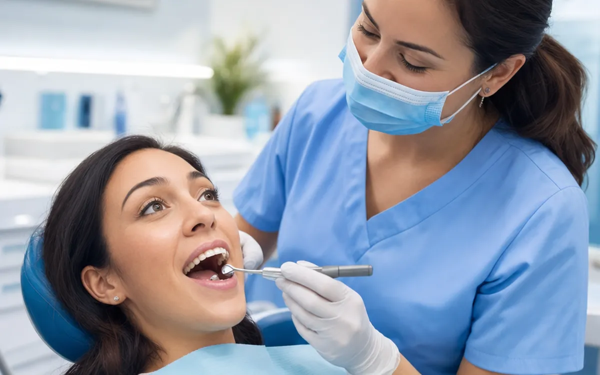 Patient receiving a gentle painless dental cleaning at Krystal Dental Hygiene in Toronto