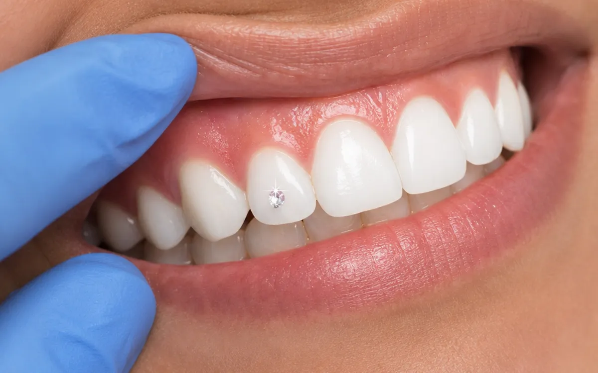 Sparkling dental gem on a front tooth