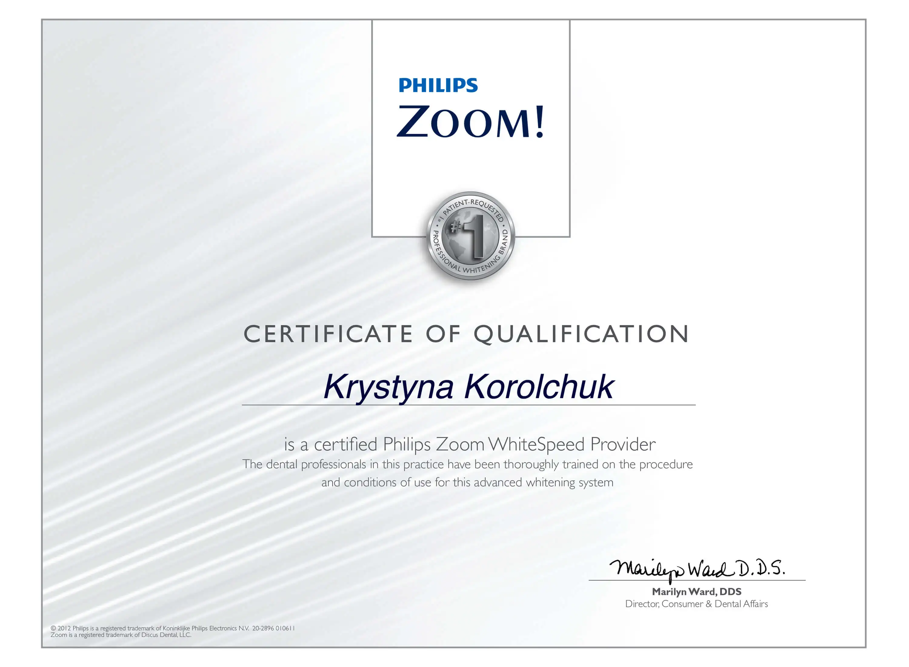 Krystyna Korolchuk — Fournisseur certifié Philips Zoom WhiteSpeed